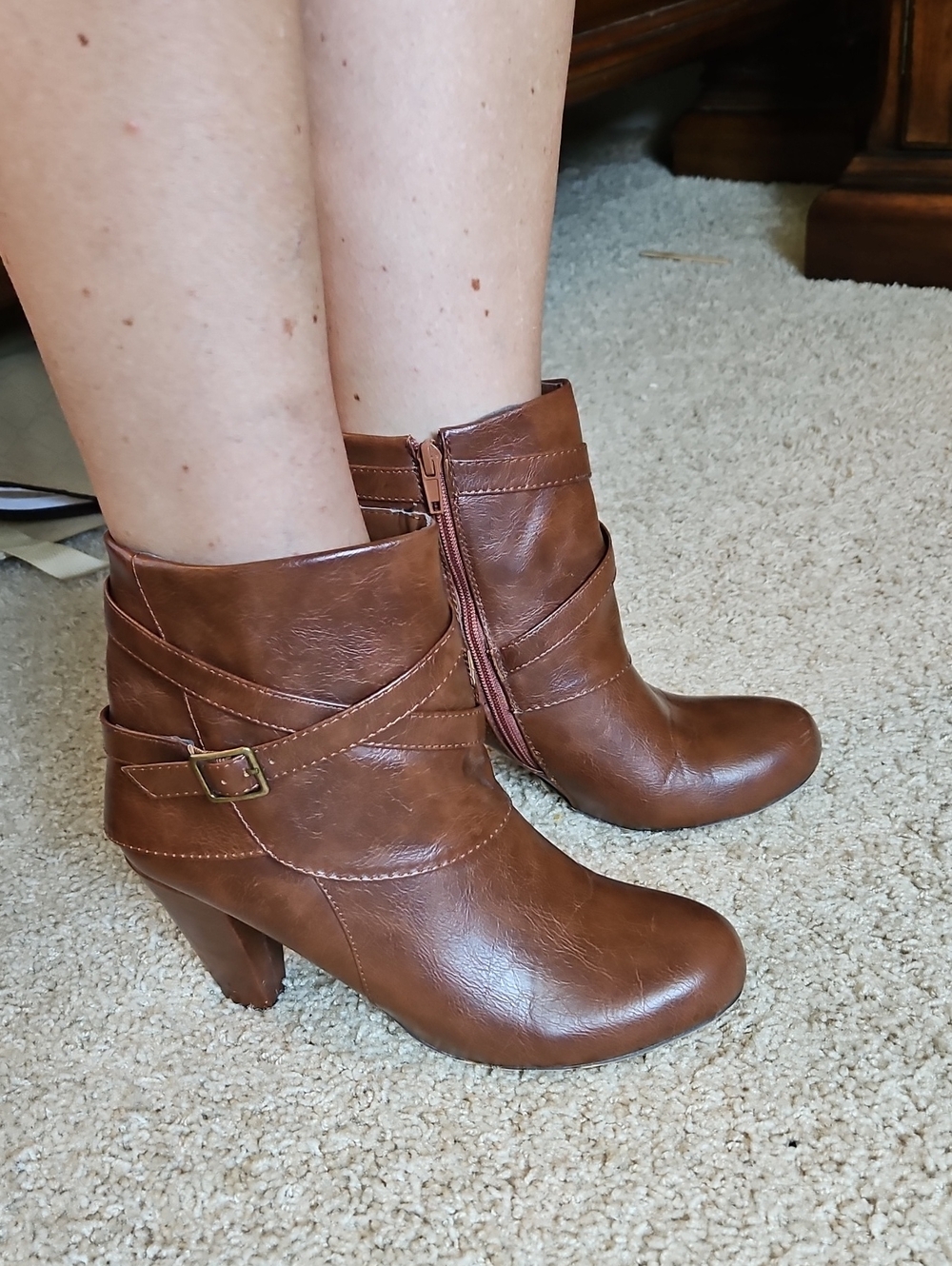 Madden Girl Cognac Brown Ankle Bootie with Buckle Strap